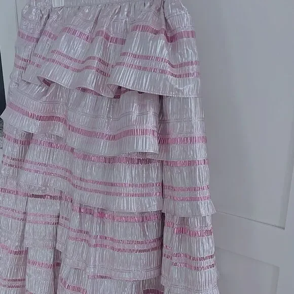 LoveShackFancy Party Midi Skirt Silver and Pink Metallic Layered Maxi Size 0 - Picture 4 of 9